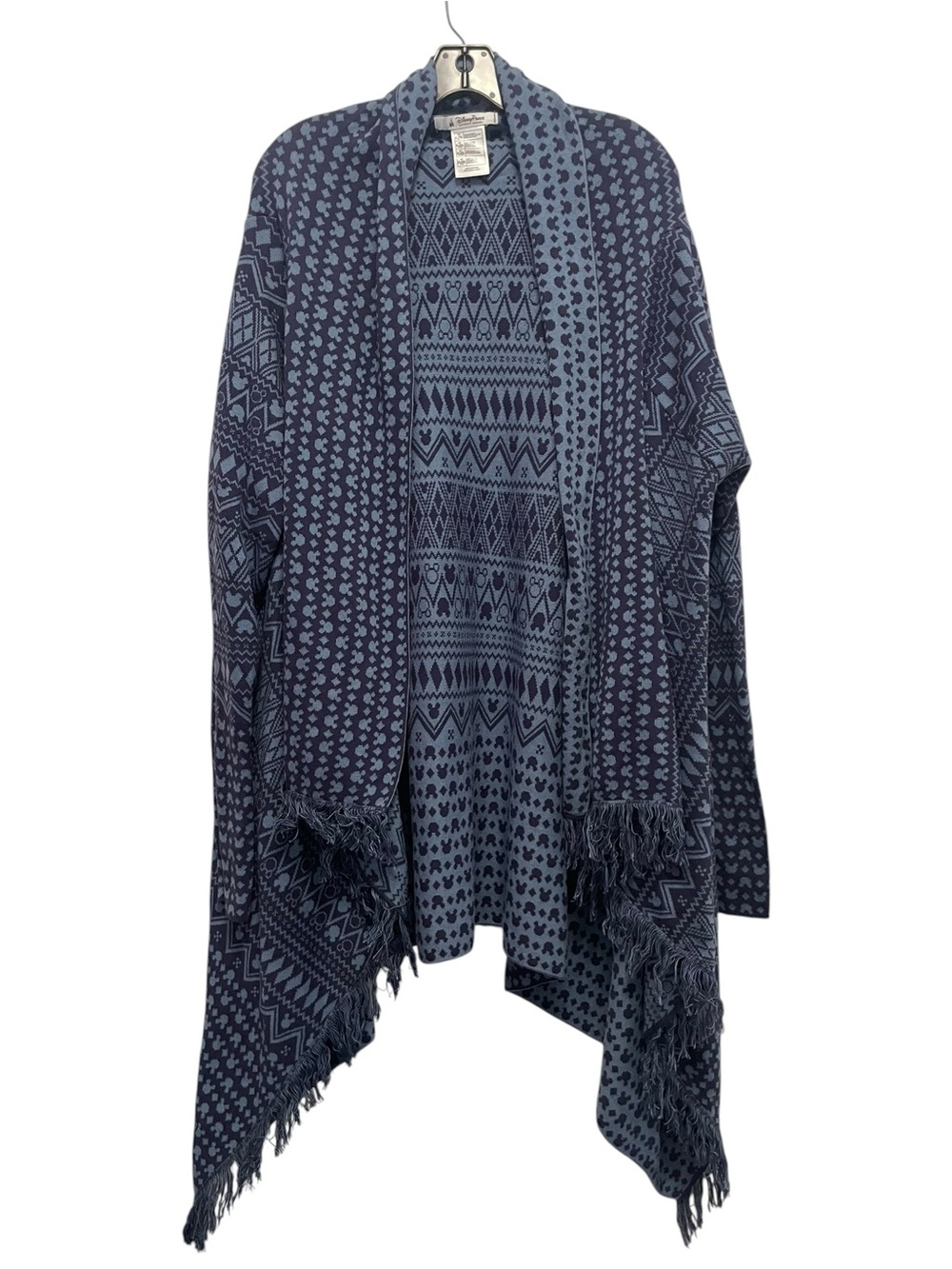 Disney Parks Blue Open Front Mickey Print Cardigan Sweater Poncho w/ Sleeves XL